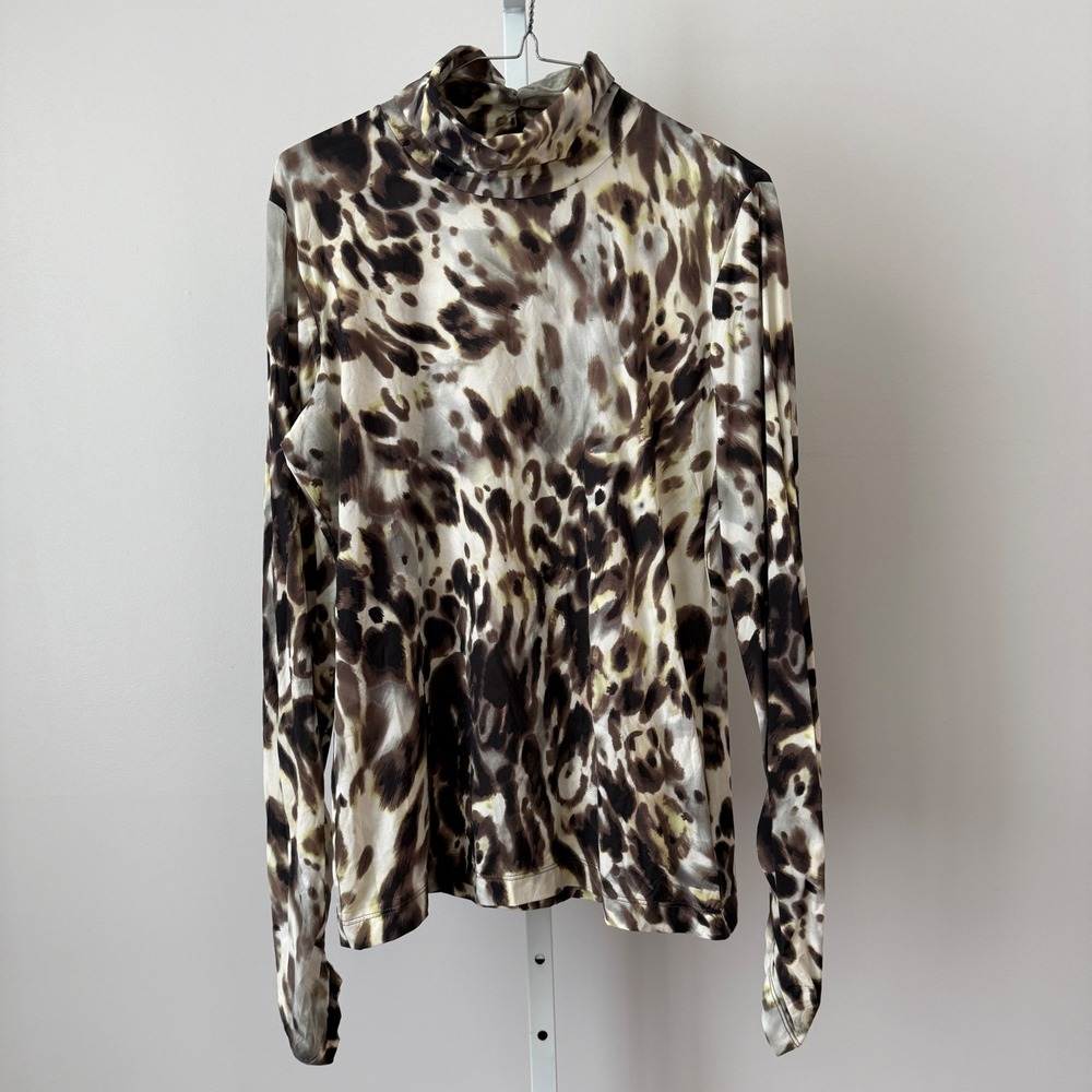 St. John Large Brown Leopard Mock Neck Long Sleeve Stretch Top Animal‎ Print